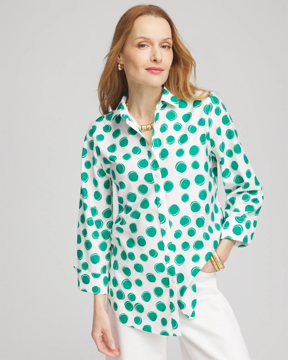No Iron™ Polka-Dot Sateen Shirt | Chico's No Iron™ Polka-Dot Sateen Shirt | Chico's